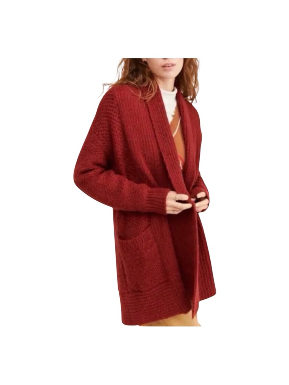 Pilcro And Letter Press Burgundy Soft Cotton Blend Open Front Pockets Cardigan M
